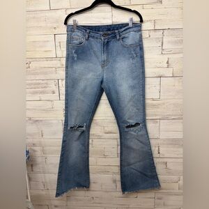 Distressed ripped bell bottom flare jeans medium wash womens 42 US size 26